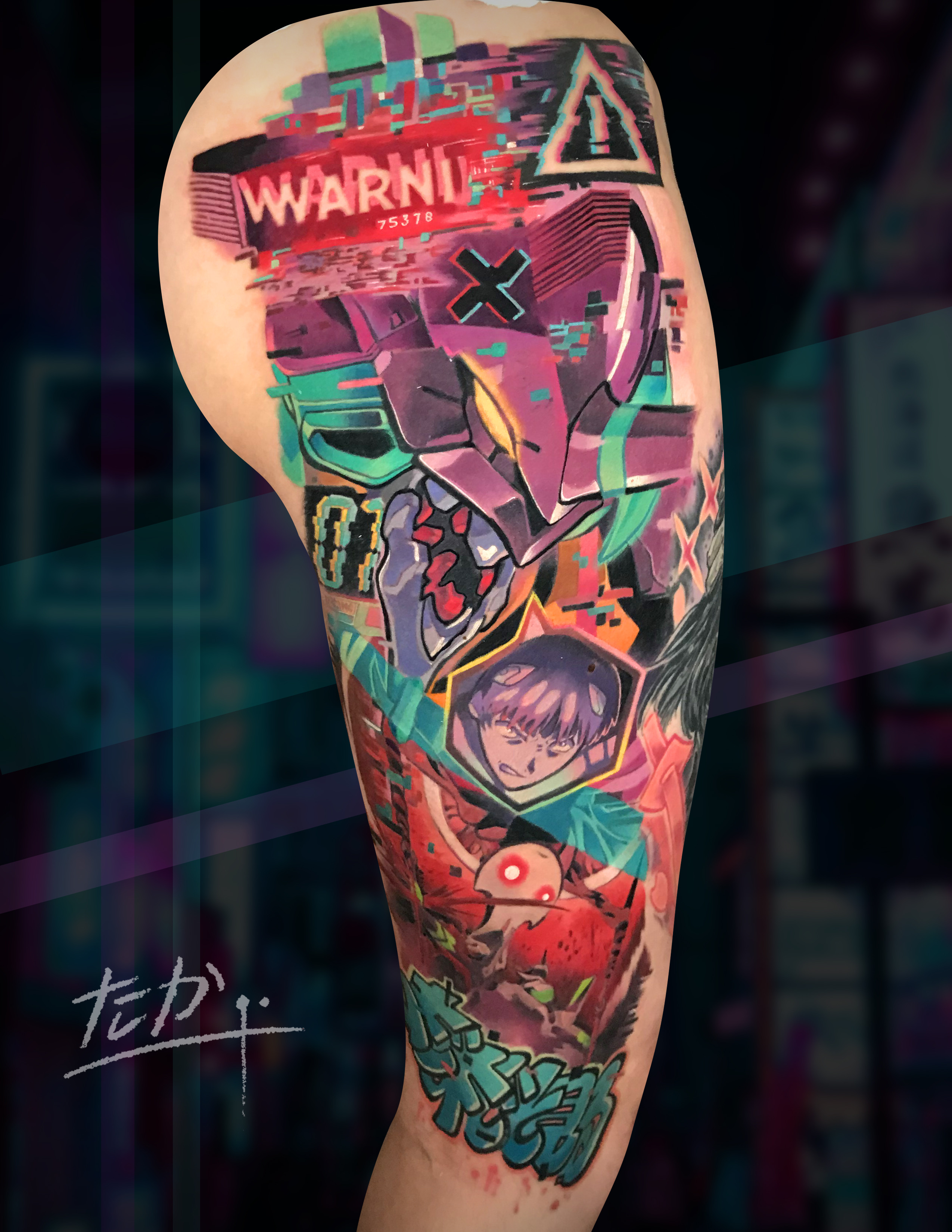 Tatuaje Evangelion Unit 01 Neon Genesis Warning color — CAOS Art Tattoo Chile